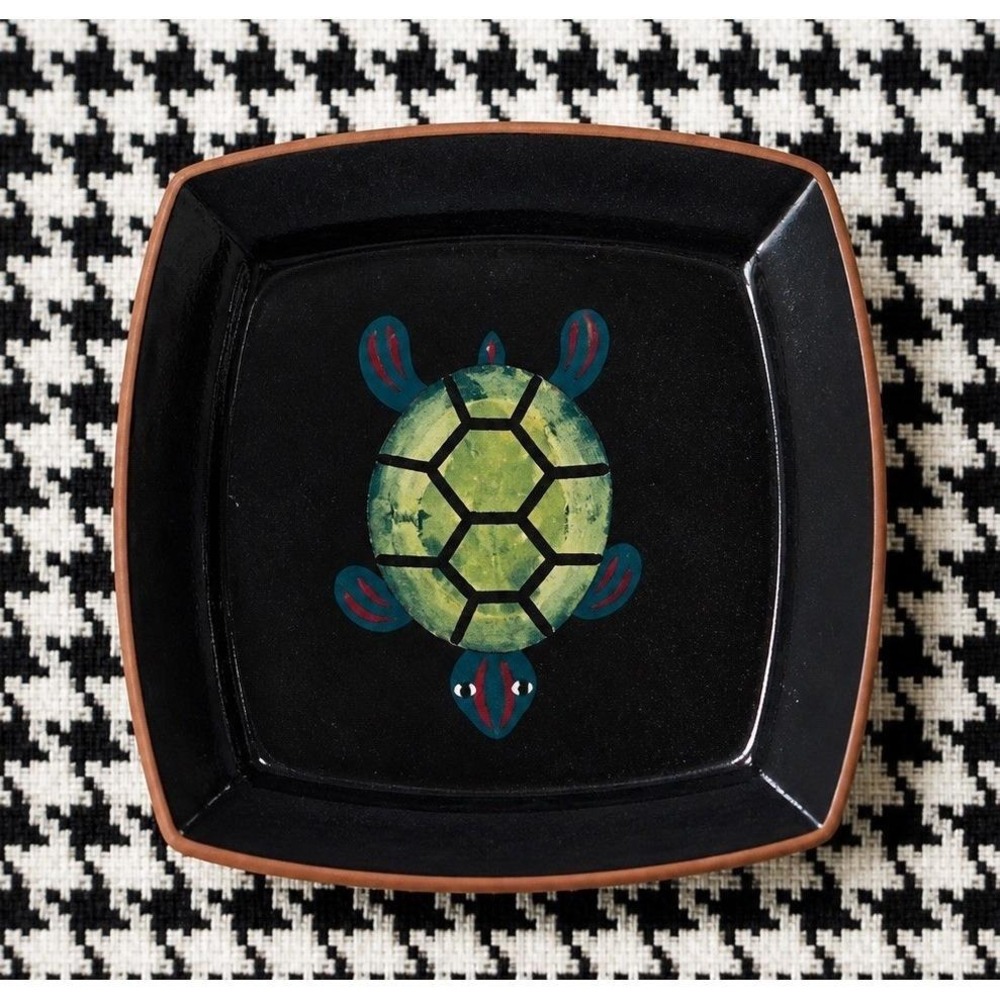 Stephen Kilborn Pottery Plate Dish Decor Sea Turtle Black Glaze On Redware 11"